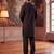 Mens black silk blend embroidered straight kurta with trousers