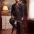 Mens black silk blend embroidered straight kurta with trousers