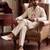 Mens white silk blend embroidered straight kurta with trousers