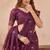 Wine linen designer party wear festive saree with unstitched blouse piece