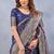 Blue soft silk blend banarasi jacuard work designer party wear saree with unstitched blouse piece