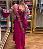 New Super Trending Embroidery cording work ready to wear saree with full koti Set For Women's