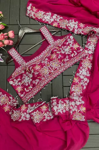 New Super Trending Embroidery cording work ready to wear saree with full koti Set For Women's