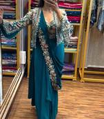 New Super Trending Embroidery cording work ready to wear saree with full koti Set For Women's