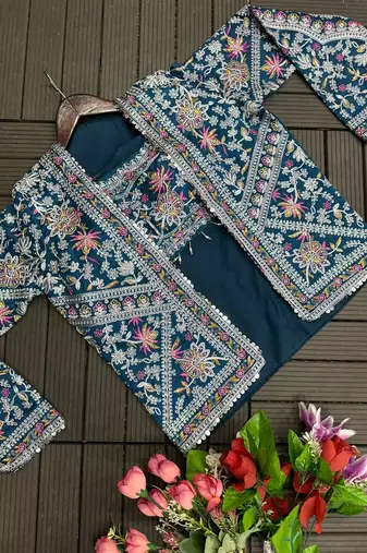 New Super Trending Embroidery cording work ready to wear saree with full koti Set For Women's