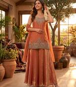 Premium tora silk handwork palazzo set with choker style cape dupatta