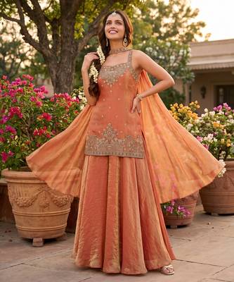  tora silk handwork palazzo set with choker style cape dupatta 3