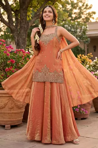 Premium tora silk handwork palazzo set with choker style cape dupatta