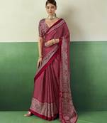 RED modal satin printed saree with matching blouse