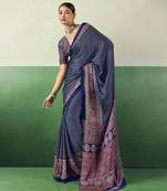BLUE modal satin printed saree with matching blouse