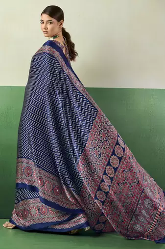 BLUE modal satin printed saree with matching blouse