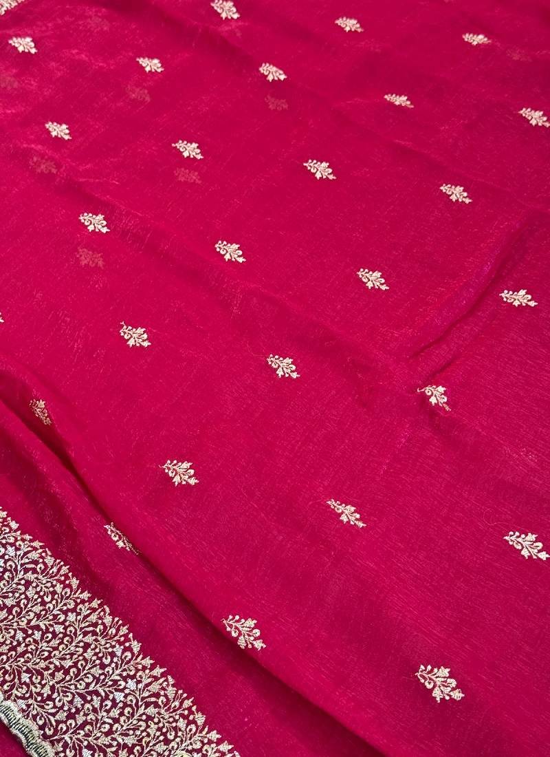 wine silk saree with zari and stone work embroidery