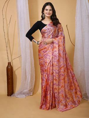 multi nylon printed pre draped saree with un-stitched blouse 1