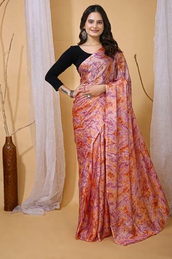 Multicolor nylon  printed ready to wear saree with un-stitched blouse