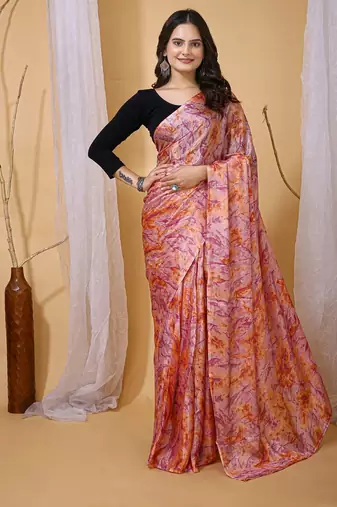 Multicolor nylon  printed ready to wear saree with un-stitched blouse
