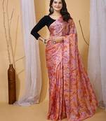 Multicolor nylon  printed ready to wear saree with un-stitched blouse