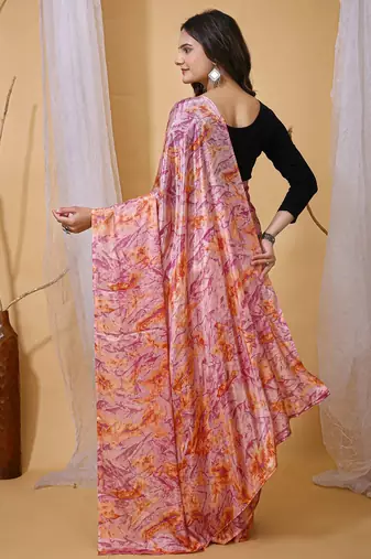multicolor nylon printed pre draped saree with un-stitched blouse