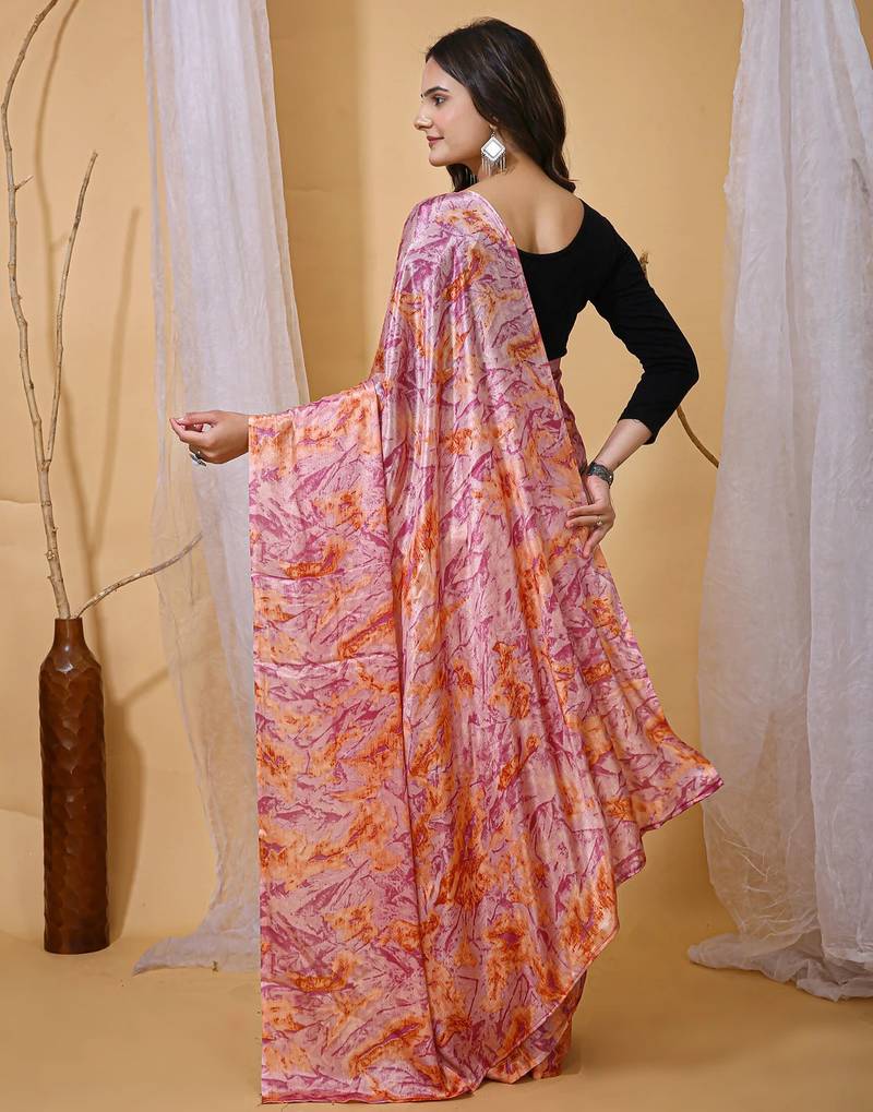 Multicolor nylon  printed ready to wear saree with un-stitched blouse