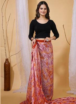 multi nylon printed pre draped saree with un-stitched blouse 5