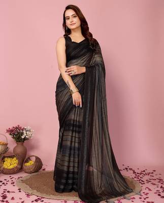 black-multicolor nylon pre stitch one minute ready made saree 1