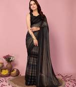 Black-multicolor nylon  pre stitch one minute ready to wear saree with un-stitch blouse
