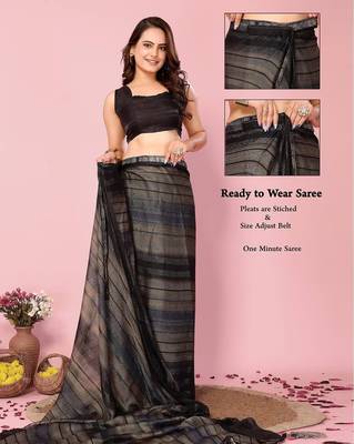 black-multicolor nylon pre stitch one minute ready made saree 2