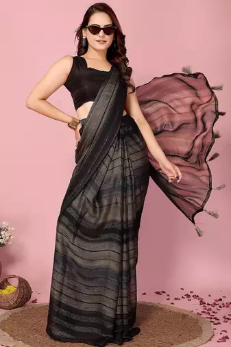 black-multicolor nylon pre stitch one minute ready made saree