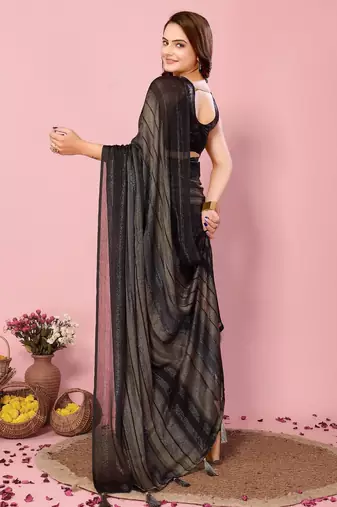 black-multicolor nylon pre stitch one minute ready made saree