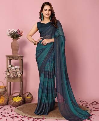 teal blue-multicolor nylon pre stitch one minute pre-stitched saree 1