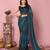 Teal  blue-multicolor nylon  pre stitch one minute ready to wear saree with un-stitch blouse