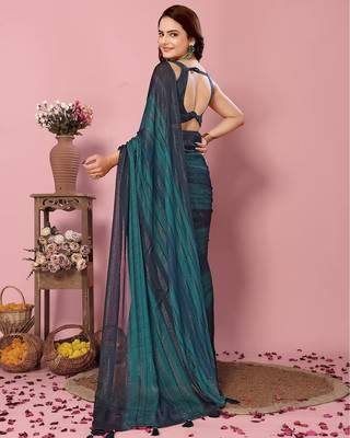 teal blue-multicolor nylon pre stitch one minute pre-stitched saree 3