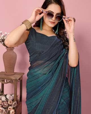 teal blue-multicolor nylon pre stitch one minute pre-stitched saree 4