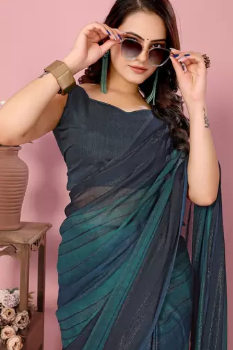 teal blue-multicolor nylon pre stitch one minute pre-stitched saree