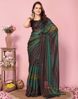 green-multicolor nylon pre stitch one minute ready to wear saree 1