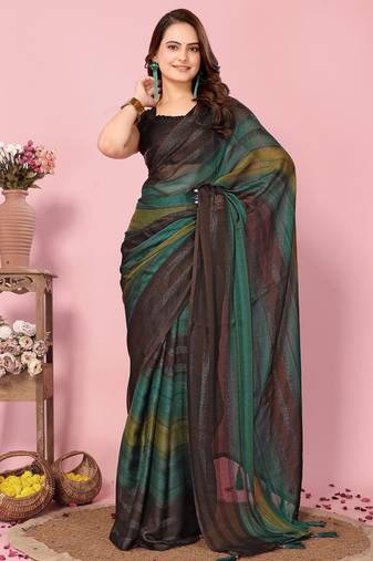green-multicolor nylon pre stitch one minute ready to wear saree