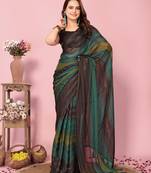 Green-multicolor nylon  pre stitch one minute ready to wear saree with un-stitch blouse