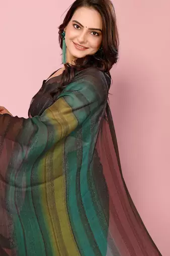 green-multicolor nylon pre stitch one minute ready to wear saree