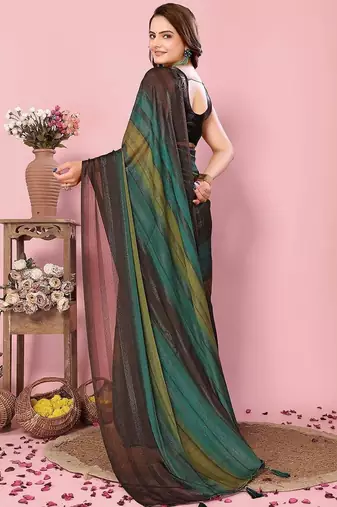 green-multicolor nylon pre stitch one minute ready to wear saree