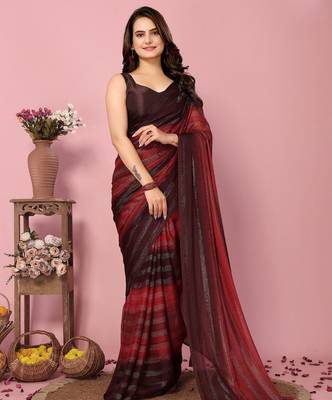 maroon-multicolor nylon pre stitch one minute pre draped saree 1