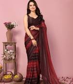 Maroon-multicolor nylon  pre stitch one minute ready to wear saree with un-stitch blouse