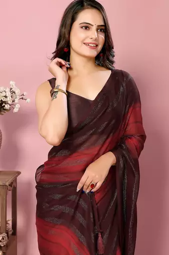 maroon-multicolor nylon pre stitch one minute pre draped saree