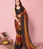 Musturd-multicolor nylon  pre stitch one minute ready to wear saree with un-stitch blouse