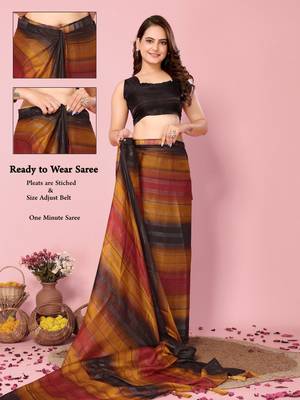 musturd-multicolor nylon pre stitch one minute ready made saree 2