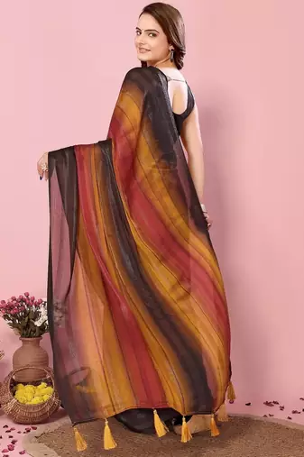 musturd-multicolor nylon pre stitch one minute ready made saree