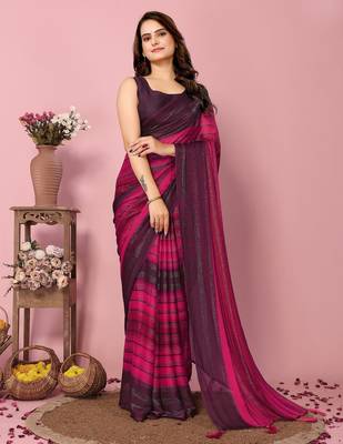 pink-multicolor nylon pre stitch one minute pre-stitched saree 1