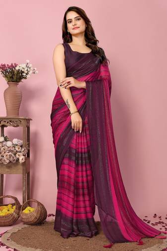 Pink-multicolor nylon  pre stitch one minute ready to wear saree with un-stitch blouse