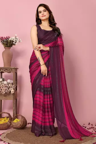 Pink-multicolor nylon  pre stitch one minute ready to wear saree with un-stitch blouse
