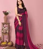 Pink-multicolor nylon  pre stitch one minute ready to wear saree with un-stitch blouse