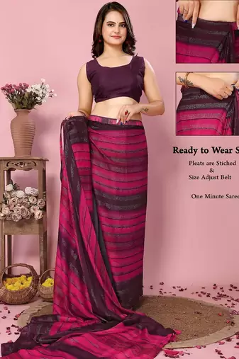 pink-multicolor nylon pre stitch one minute pre-stitched saree