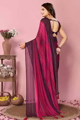 pink-multicolor nylon pre stitch one minute pre-stitched saree